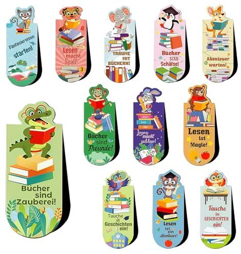 Magnetische Lesezeichen Füllung für die Schultüte Bookmark Magnetisch Tiere Lesezeiche mit Sprüchen über das Lesen Einschulungsgeschenke Mädchen Junge Mitgebsel Gastgeschenke