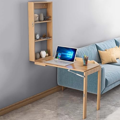 Wandtisch klappbar, Wandklapptisch mit 3 Regalen, Schreibtisch zum Ausklappen, Esstisch Klappschreibtisch Laptoptisch Bartisch,Tisch ideal für Esszimmer, Küche(Natural,100*50cm/39.4*19.7in)
