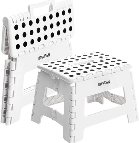 Przydasie Weißer Klapphocker Kinder rutschfest 22,5 cm | Tritthocker, platzsparend, 150 kg, Küche, Bad, klappbar, leicht, Kunststoff
