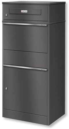 Metzler® boîte aux Lettres et Colis XXL avec Plaque Nominative Interchangeable et Double Compartiment sécurisés Gris Fer micacé DB703 – Acier thermolaqué résistant, Installation Facile, Bispo RE