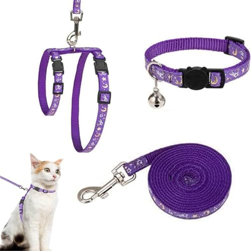 3-in-1Cat Harness Lead Set,Adjustable H-shaped Nylon Harness