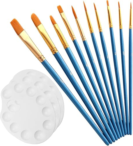 Duoleimi Mixpalett, 3-delad färgpalett med handtagshål och 10 penslar, universell blandpalett för akvarellfärger, akrylfärger och täckande färglåda, 22 x 17 cm