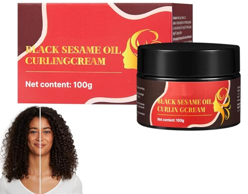 Lockendefinierende Creme mit schwarzem Sesamöl, Kräuselkontrolle und Lockendefinition, weicher Halt, Haarstyling-Creme für Sprungkraft und Feuchtigkeit, spendet Feuchtigkeit und repariert geschädigtes