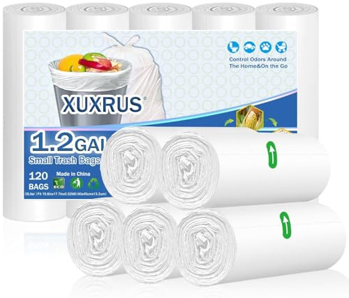 Bolsas de Basura Blancas 5L – 5 Rollos (40x45cm), 120 Unidades, Alta Resistencia, Antifugas, Perfectas para Hogar y Oficina