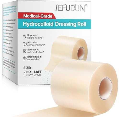 Hydrocolloid Roll for Wound Care (5cm x 3.6m) – Self-Adhesive, Ultra Absorbent & Waterproof – Cut-to-Size DIY Dressing for Blisters, Burns, Acne – Gel Bandage Tape, Hydrocolloid Bandages Roll
