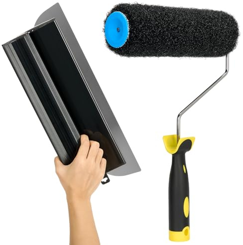 Drywall Skimming Blade Smoothing Spatula Plastering Wall Plastering Tools, High Grade Drywall Skimming Blade for Plastering Black (16inch/40cm with Paint Roller Cover)