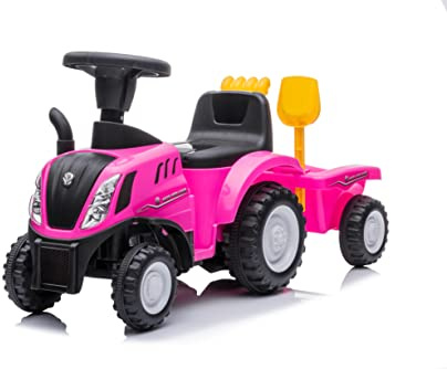 NINODOVAE Ride On Tractor, NEW HOLLAND Licensed car toy, Toddler Sliding Walker with Steering Wheel, horn music&lights for 12-36 months (Pink)