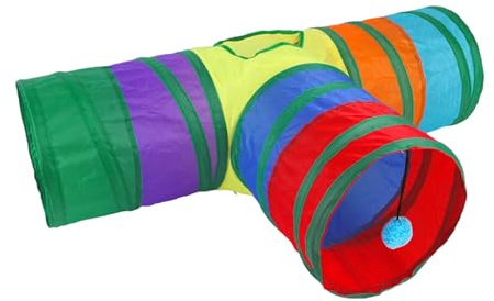 Große Katzentunnel - 3-Wege Faltbar Mit Guckloch | T-förmiger Katzentunnel Spielzeugröhre | Für Kätzchen Welpe Hund Tier Indoor Spiel Bewegung Bereicherung Körperliche Geistige Stimulation