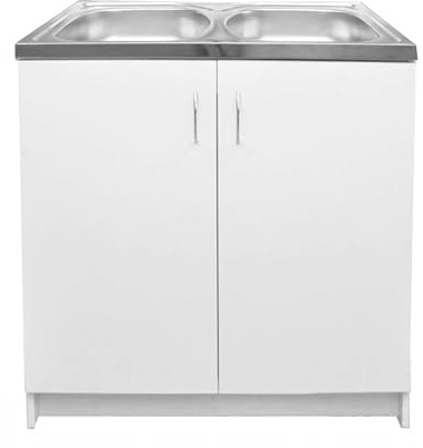 Stamar Möbel Spüle mit Unterschrank 80 cm Weiß Küchenspüle 2-Kammer & Edelstahl-Spülbecken kompakter Spülenunterschrank für Küche, Standschrank 49 cm Tiefe Siphon Montagefertig