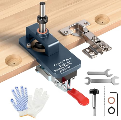 35mm Concealed Hinges Jig, Metal Cabinet Hinge Jig Drilling Hole Puncher with Quick Clamp, Hinge Drill Hole Guide Locator, Household Woodworking Hinge Cutter for Kitchen Cupboard Door Hinges Mounting