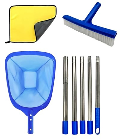 Generico Skimmer per Piscina | con Asta e pulitore a Maglia fine | Kit Pulizia per Skimmer,per Giardino, Cortile, Patio, Stagno, Vasca Idromassaggio, Spa, Scale, Angoli, Detriti, Foglie