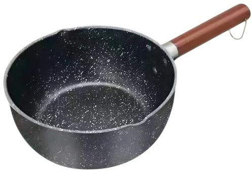 Milk Pan, 16CM Small Saucepan Non Stick with Wooden Handle, Durable Refined Iron Milk Saucepan, Even Heat Distribution Non Stick Pan, Ideal for Heating Milk, Butter,Sauces & Everyday Cooking