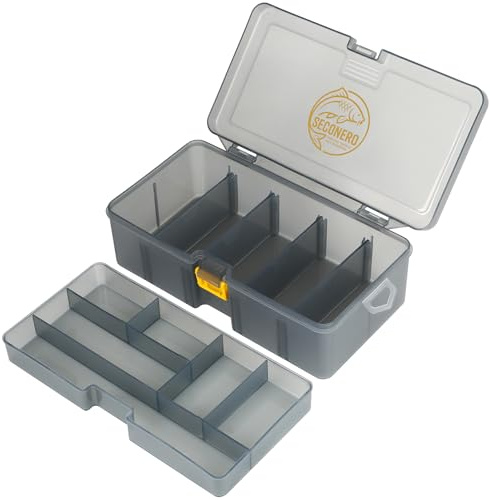 Seconero Scatola per Esche da Pesca, Scatola da Pesca con Scomparti, Contenitore per Esche da Pesca, Custodia per Accessori da Pesca, per Esche Artificiali, Wobbler, Esca in Gomma 21.5 x12 x 6.7cm