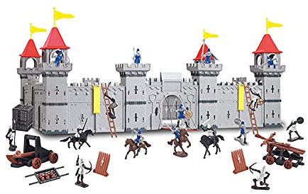 Ritterburg Set da gioco per bambini – Grande castello con cavalieri, cavalli e accessori – Sistema a incastro in plastica castello di Königsburg – Set di giocattoli medievali per interni ed esterni