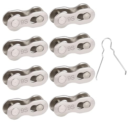 Ruvan 8 Pares Eslabón Rápido Cadena Bicicleta 9 Velocidades Herramienta de Montaje, Cierre Rápido Eslabones de Acero al Carbono para Cadena Bici de Carretera y Bicicleta de Montaña, Color Plata