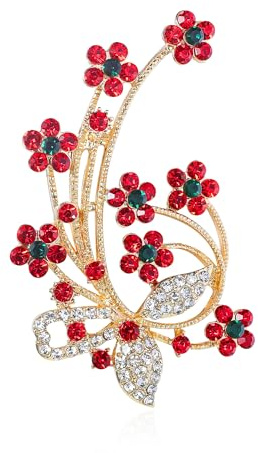 QUKE Remembrance Poppy Brooch Cubic Zirconia Flower Lapel Pin for Women
