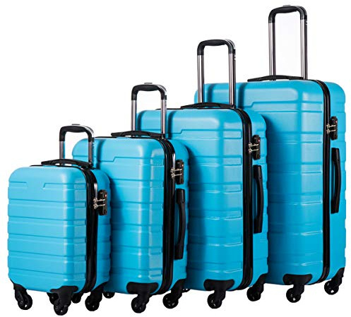 Coolife Luggage 3 Piece Set, Lightweight Durable Hardshell Suitcase set with 360° Spinner Wheels, TSA-approved Lock, Checked Family Travel Luggage sets, 16/20/24/28 Inch, Blue