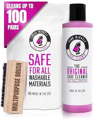 Pink Miracle Shoe Cleaner Kit with Bottle and Brush For Fabric Cleaner For Leather, Whites, Suede and Nubuck Sneakers (4 Oz)