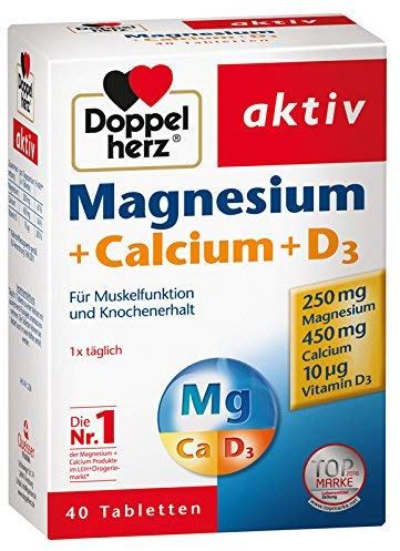 Doppelherz Magnesium + Calcium + D3 - Magnesium als Beitrag für die normale Muskelfunktion und zum Erhalt normaler Knochen – 3er Pack (3 x 40 Tabletten)