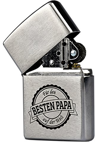 Zippo Feuerzeug mit Gravur 'Bester Papa der Welt' auf Chrome Brushed Benzinfeuerzeug - Geschenk zum Geburtstag & Weihnachten - Vater - Vatertag