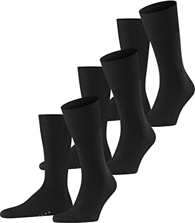 FALKE herr Strumpor Airport Multipack M So ull bomull enfärgat 3 par, Svart Black 3000, 43-44