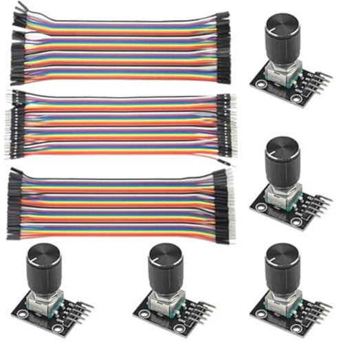 WMYCONGCONG 5 PCS KY-040 Rotary Encoder Module Brick Sensor Board with Knob Cap + 120 PCS Multicolored Breadboard Jumper Wires Ribbon Cables Kit