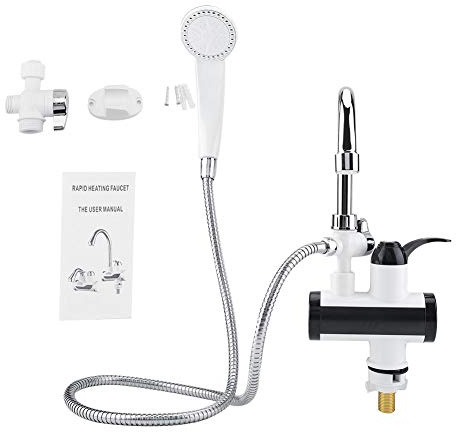 Haofy Réchauffeur de Cuisine Robinet électrique Instantané, Chauffe-eau Distributeur avec LED Numérique Chauffage Affichage de la Température Chaude et Froide, Pommeau de Douche EU(# 1 Sous l'entrée)