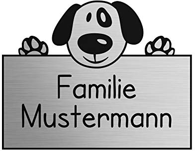 Klingelschild selbstklebend Briefkastenschild Namensschild Türschild Hund | Edelstahl Optik, Geschenkidee, Hundefreund, 3M doppelseitiges Klebeband, personalisiertes Schild, biegbar, hochwertige Gravur