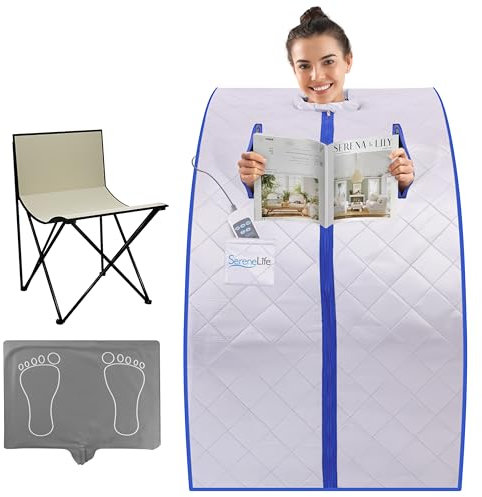 SereneLife Portable Home Sauna Tent – One-Person Indoor Infrared Sauna with Heating Foot Pad, Chair & Remote Control – Personal for Relaxation & Detox