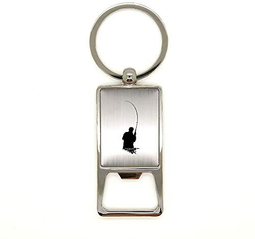 Porte clé en métal alu brossé Pêcheur décapsuleur gravure laser