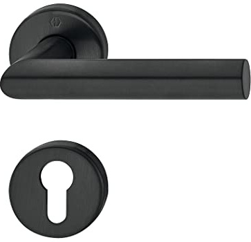 HOPPE 11647486, schwarz satiniert Drückergarnitur AMSTERDAM-auf Rosette PZ, Türstärke 37-42 mm