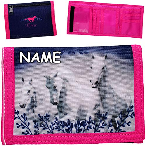 alles-meine.de GmbH Geldbörse - Pferde - Horse - inkl. Name - mit Sichtfenster - für Buskarte - Geldbeutel & Portemonnaie für Kinder - Geld - Folie - Busfahrkarte - Sichtfach - K..