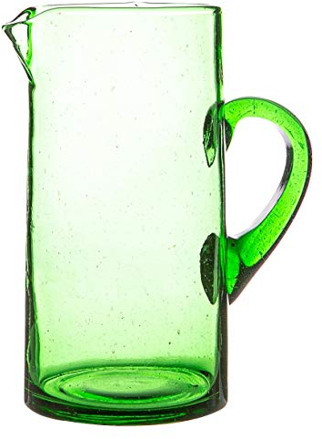Nicola Spring Jebel Recycled Glass Jug - 1L - Green - Sustainable Hand-Blown Moroccan Glass Pitcher Carafe for Water, Juices, Cocktails, Home, Bar, Eco-Friendly Gift