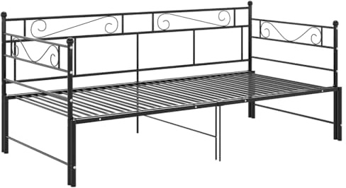vidaXL Ausziehbett Sofabett Ausziehsofa Bettgestell Tagesbett Schlafsofa Gästebett Bett Metallbett Bettsofa Sofa Couch Schwarz Metall 90x200cm