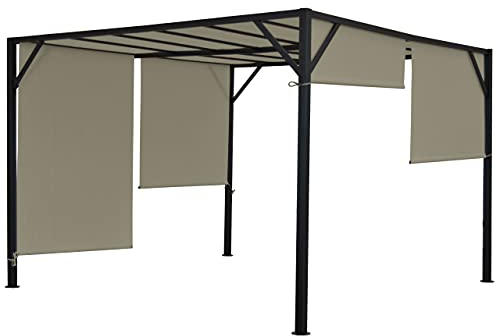 Pergola Baia, Garten Pavillon Terrassenüberdachung, stabiles 6cm-Stahl-Gestell + Schiebedach Taupe - 3x4m