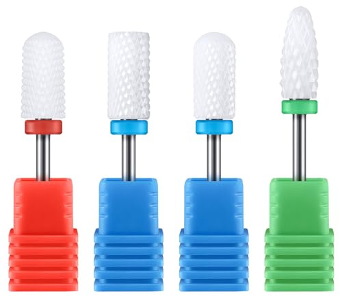 MelodySusie 4x Keramik Nagelfräser Bits Set Nagelfräser Aufsatz Set Premium Keramik Bits Set Professioneller Schleifkörper Schleifkopf für Maniküre Pediküre Nagelpflege