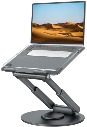 tounee Soporte Portátil Altura Ajustable de hasta 21 Pulgadas, Soporte Ergonómico Ordenador Portátil con Base Giratoria de 360 Grados Laptop Stand Compatible con Todas Las Portátiles de 10-17, Gris