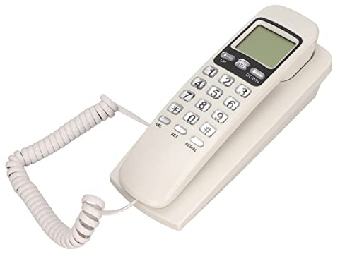 ciciglow Téléphone Filaire, Téléphone Mural avec Fonction de Recomposition Affichage LCD Calendrier Téléphone Fixe Filaire pour Hôtel, Maison, Salle de Bain, école et Bureau(Blanc)