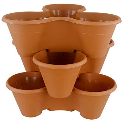 AGP ADVANCED GLOBAL PRODUCTIONS Vertical Strawberry Garden Stackable Outdoor Planters Plant Pot Herb Box Flowers (3 x Terracotta)