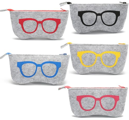 5er Pack Brillenetui aus weichem Filz mit Reißverschluss, Tragbare Aufbewahrungstasche für Brillen, Sonnenbrillen & Make-up, Damen und Herren (Zufällige Farben), 18.5x9cm leicht & platzsparend