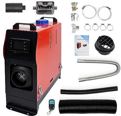 UISEBRT 8KW Standheizung Diesel Lufterhitzer 12V, Air Diesel Heizung Dieselheizung mit Schalldämpfer Fernbedienung LCD Monitor für Auto RV Boote LKW Wohnmobil Bus, Rot - Stil B