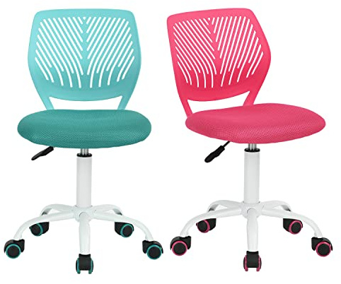 Homy Casa Set aus 2 Schreibtischstühlen Verstellbarer drehbarer Bürostuhl Stoffsitz Ergonomischer Arbeitsstuhl ohne Armlehne, Rosa und Türkis
