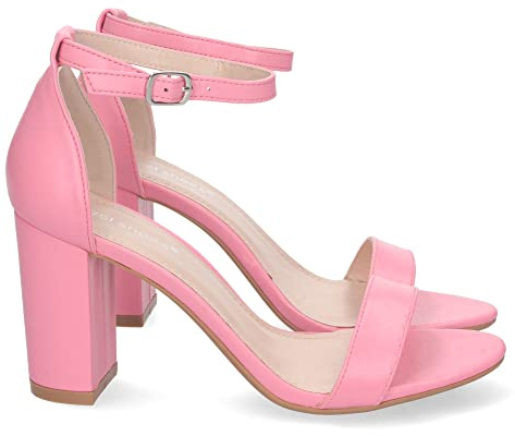 shoes&blues.es Sandalia de Tacon Alto para Mujer, Comoda, con Pala Fina Simple, Estilo Ankle Strap, y Cierre de Hebilla