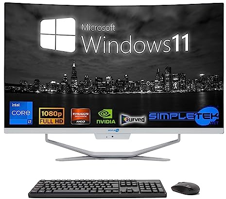 SIMPLETEK All in One Computer 27 Zoll Curved | Prozessor Intel i7 10 Gen | Grafikkarte GTX1650 4GB | Windows 11 | 64GB RAM 4TB SSD | Ideal für Grafik, Gaming, Arbeit