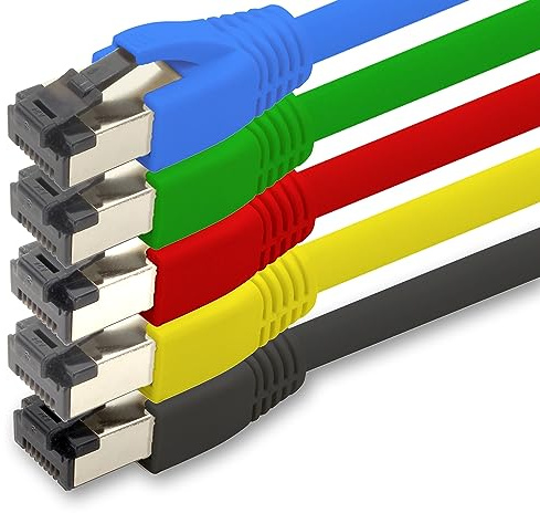 1 m Câble réseau Cat 8 Jeu de couleurs de câble CAT8-5 pièces Cat.8 Lan 2000 MHz 40 Gbit s 40GBase-T Poe+ câble patch Câble Ethernet LSZH - 5 x 1 mètre