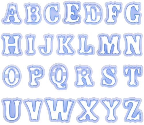 BENECREAT Alphabet Cookie Cutters 2.5 Inch/65mm Small Plastic Fondant Cutters Resin Blue Letter Shape Cookie Cutters for DIY Biscuit Baking Cake Tool Fondant s, 26-Piece