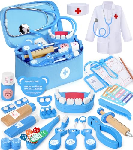 Ophy Maletín Médicos de Simulación, Kit Dentista y Doctora Juguete para Niños 3-8 Años con Estetoscopio, Juego de rol