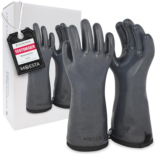 MOESTA-BBQ 20014 HeatPro Hitzehandschuhe, aus Silikon, XXL 11 anthrazit | Ofen-Grillhandschuh, 350 °C hitzebeständig, waschbar, waschmaschinenfest und BPA- und latexfrei, Grillhandschuhe
