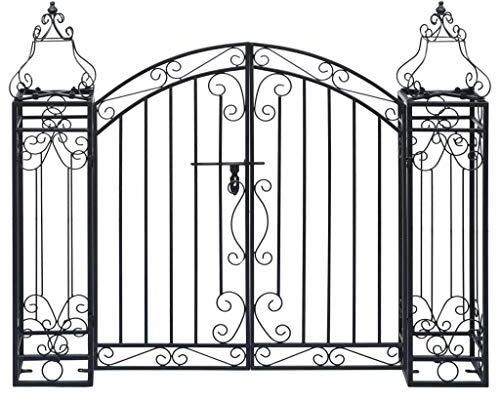 Rantry Garden Gate, Wrought Iron Black 122x20.5x100 cm, Easy Assembly for Outdoor Garden Entryway