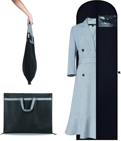 Dress Bags Covers Long 60cm*180cm, Foldable Washable Hanging Garment Bags, Waterproof Dustproof Clothes Covers for Gowns, Wedding Dress, Trench Coats, Black